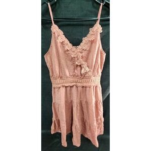MINE Women's Sleeveless Tank Dress‎ Blush Pink Sz Small Lace Detail Adjustable